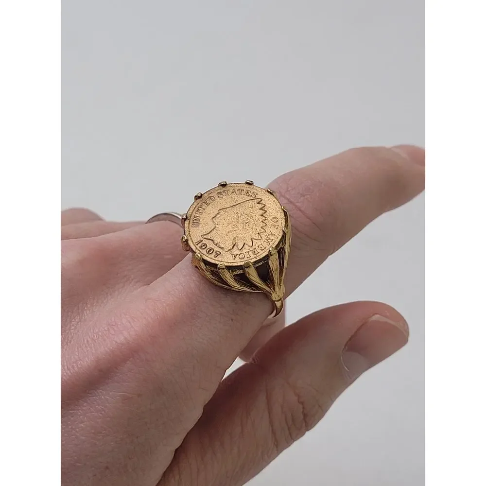 Vintage 1907 Penny Ring 18K GE Gold Electroplated Band | Sz 8.75 - Picture 6 of 7